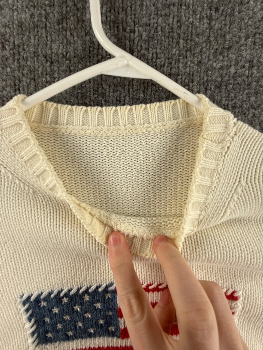 Polo Jeans Co Ralph Lauren Flag Sweater Knit Graphic Pullover Ivory Patriotic - Picture 12 of 16